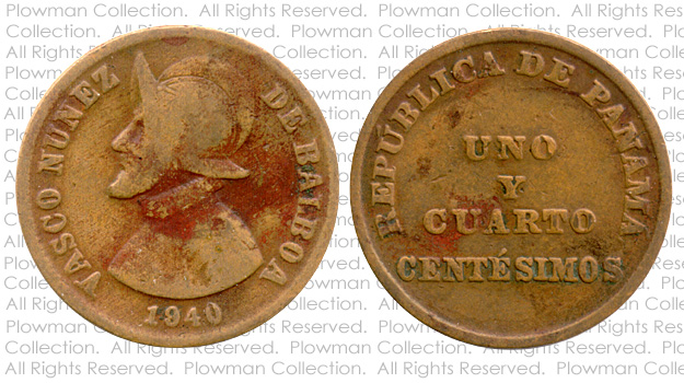 Example of a Uno y Cuarto Centsimos of 1940 Coin in G-4