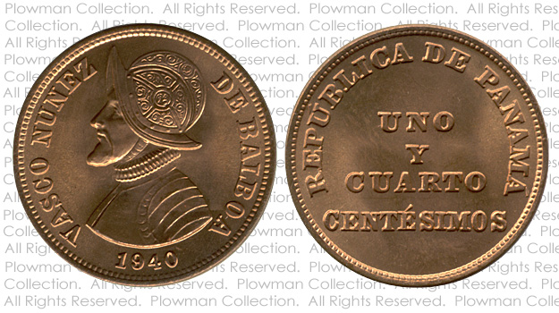 Example of a Uno y Cuarto Centsimos of 1940 Coin in MS-65